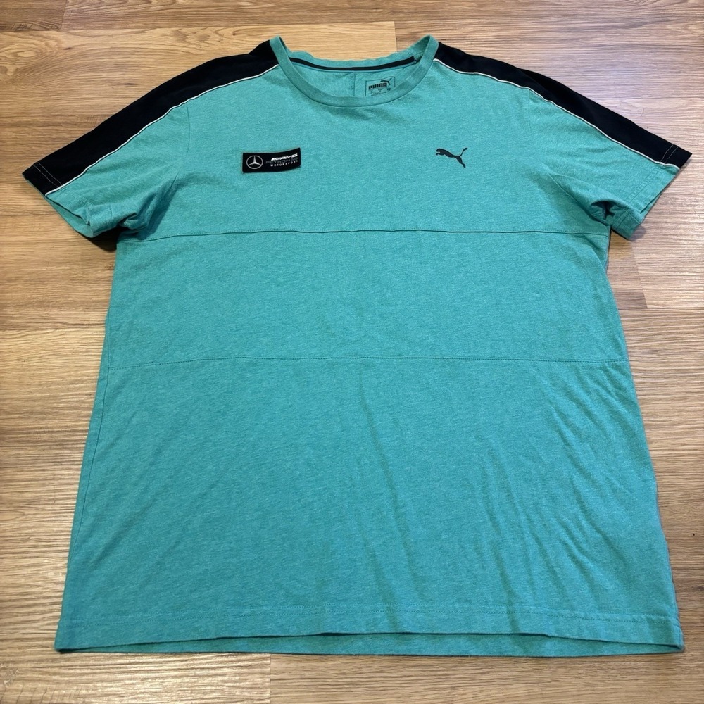 Puma Mercedes AMG T-Shirt Mens Large Green Sports Racing F1 Short Sleeve Tee
